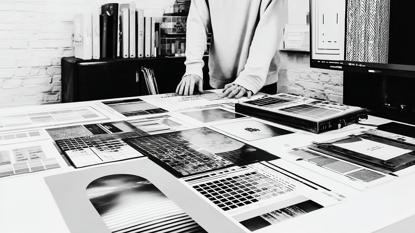 Designer working in studio with strategic planning materials